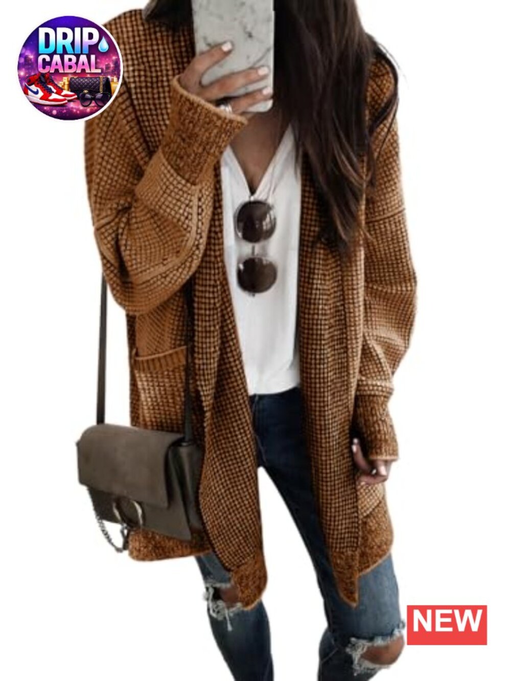 Open Front Chunky Knit Hooded Cardigan Oversized Women Long Sleeve